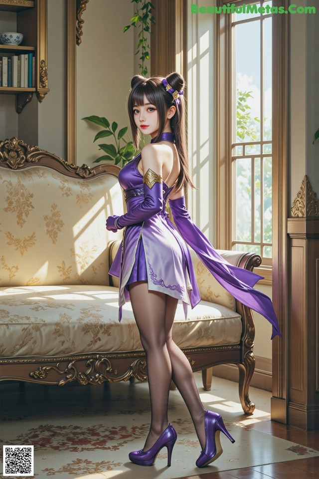 Hentai - Sovereign of Lightning in Exquisite Garb Set.1 20250125 Part 13 No.1905e7 A woman in a purple dress standing in front of a couch.