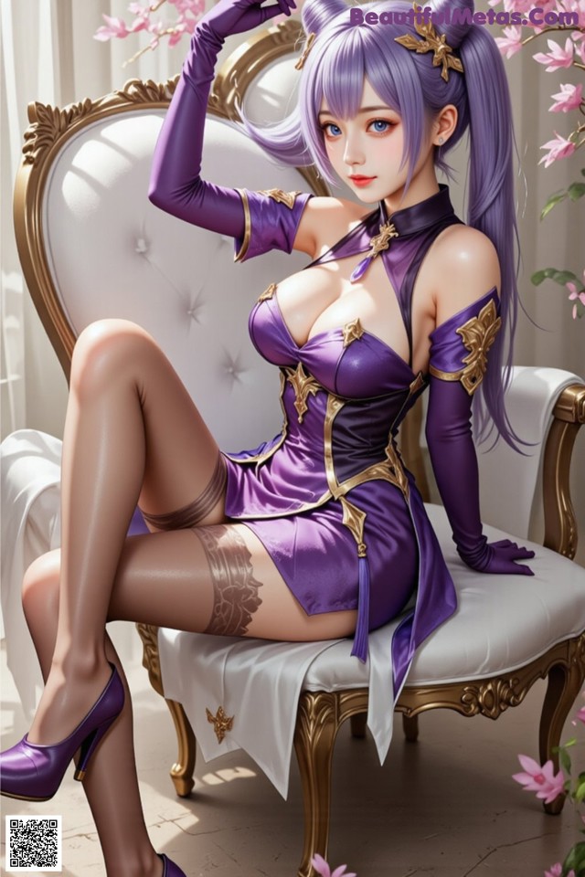Hentai - Sovereign of Lightning in Exquisite Garb Set.1 20250125 Part 13 No.1905e7 A woman in a purple dress sitting on a white chair.