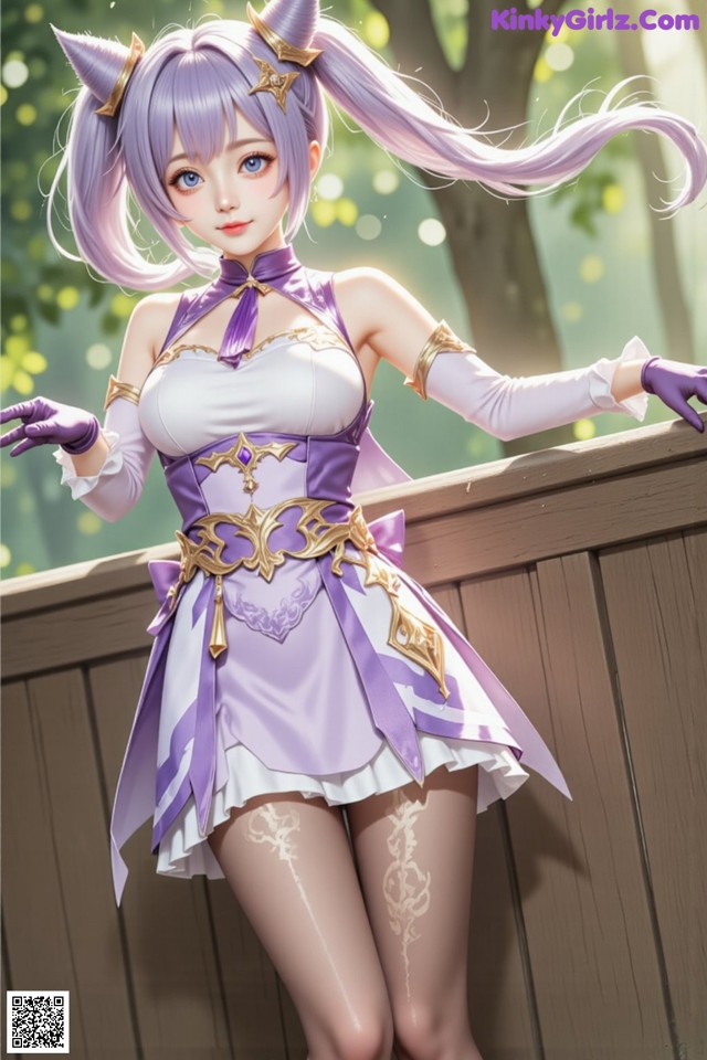 Hentai - Sovereign of Lightning in Exquisite Garb Set.2 20250126 Part 14 No.61f7ea A woman in a purple and white dress posing for a picture.