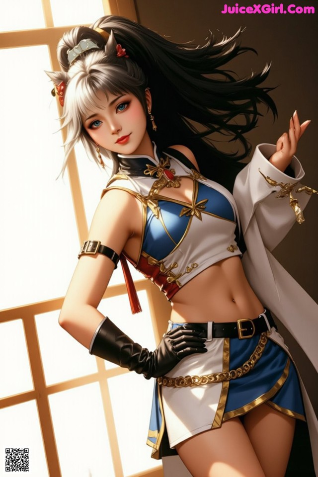Hentai - Exotic Allure of the Untamed Lands Set.2 20250125 Part 5 No.aeff09 A woman in a blue and white outfit posing for a picture.