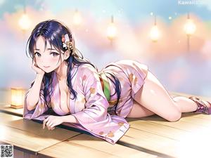 A woman in a kimono standing in front of a door.