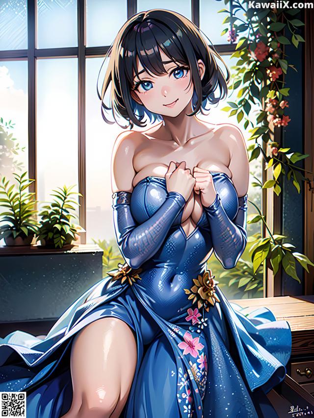 Hentai - 华彩繁花 Set 2 20230602 Part 3 No.2b28f8 A woman in a blue dress sitting on a window sill.