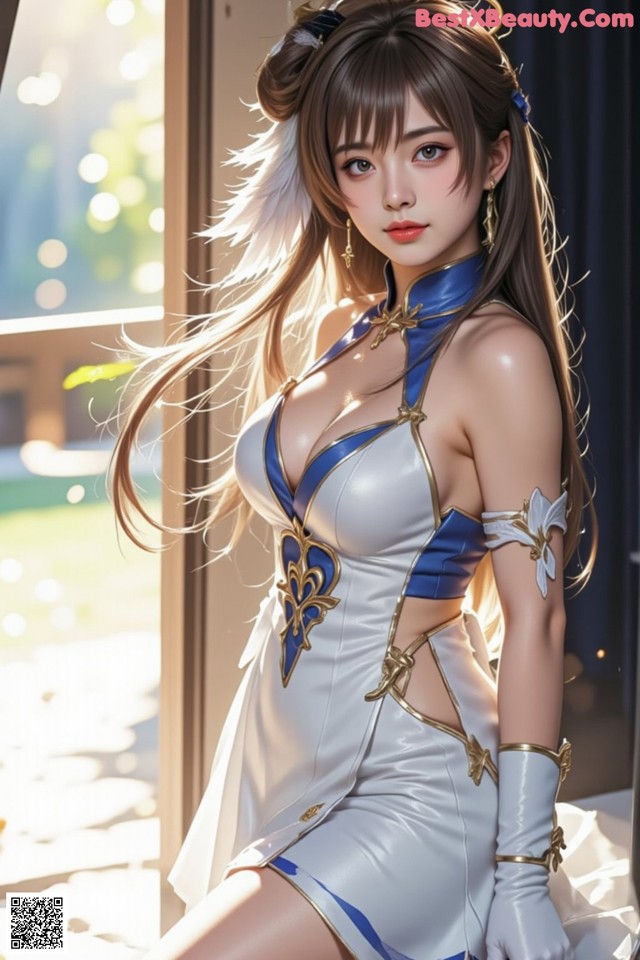 Hentai - Captivating Grace of the Cosmic Maiden Set.2 20250125 Part 10 No.cdbcc6 A woman in a white and blue outfit posing for a picture.