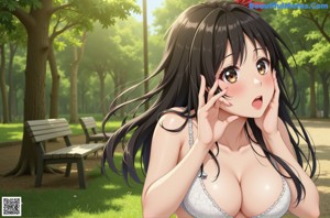 A naked anime girl with big tits posing for the camera.