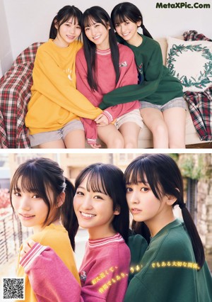 A group of three young women sitting next to each other.