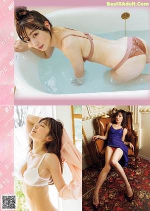 A woman in a red lingerie sitting on a couch.