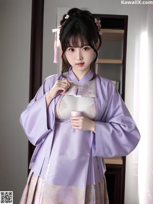 A woman in a kimono sitting on a window sill.